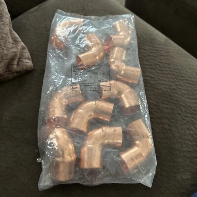 NEW 10 PIECES In Bag NIBCO WROT Copper 1" 90 deg Elbow, 1" x 1" C x C 607 1 - Image 1 of 3