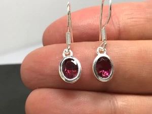 pink tourmaline drop earrings solid Sterling Silver oval natural rubellite #1 - Picture 1 of 12