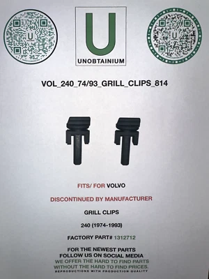 FITS/FOR VOLVO 240 (1974-1993) GRILL CLIPS PART# 1312712 - Image 1 of 4