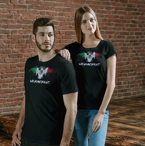 T-shirt nera Veracruz Messico bandiera aquila playera maglietta nera - Foto 1 di 5