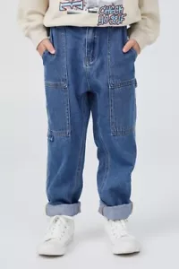 Cotton-On Jeans Boys Kids Cargo Baggy Fit Jeans Streetwear Oversized Denim Sz 8 - Picture 1 of 21