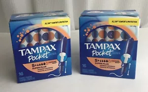 Lot 2 Tampax Pocket Pearl Super Plus Compact Tampons 16 count pr box New/Sealed - Foto 1 di 7