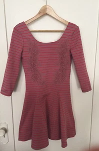 Free People Nautical Knotty Striped Appliqué Fit-N-Flare Skater Dress Pink Sz S - Picture 1 of 4