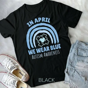 In April We Wear Blue Shirt Autism Awareness Month Puzzle Unisex Youth T-shirt - Picture 1 of 11