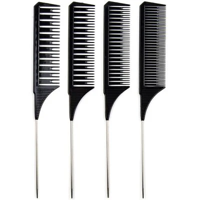 Salon Highlighting Combs Set - 4 Black Pin Tail Weaving Combs for Precise Foi... - Image 1 of 4