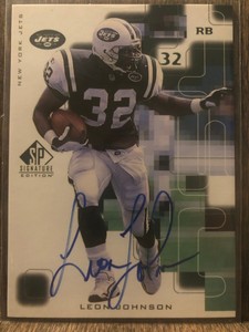 1999 SP SIGNATURE EDITION LEON JOHNSON AUTOGRAPH AUTO SIGNED JETS NORTH CAROLINA