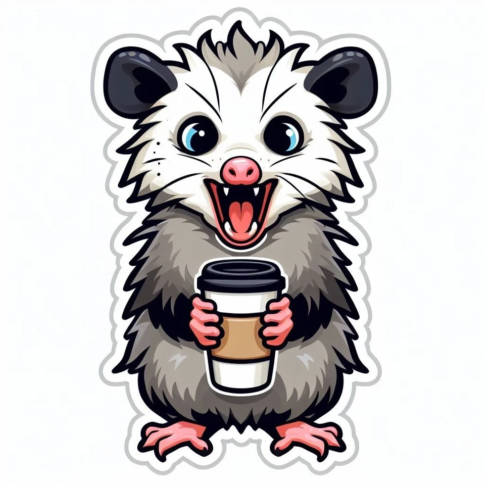 Opossum Funny Coffee Meme 3" Sticker Decal - Image 1 of 1
