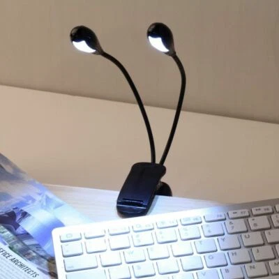Dual-Arm Double-heads Book Light (KS41) Flexible Clip-on Lamp For Music Stand OZ - image 1 of 4