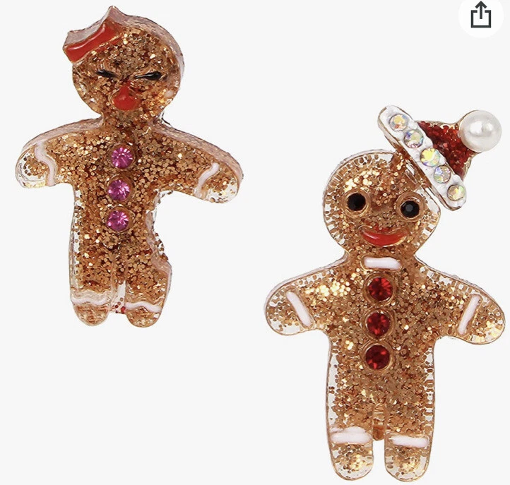 PENDIENTES BETSEY JOHNSON NAVIDAD PAN DE JENGIBRE NIÑO Y NIÑA DESAJUSTADOS NUEVOS CON ETIQUETAS Foto 1 de 1