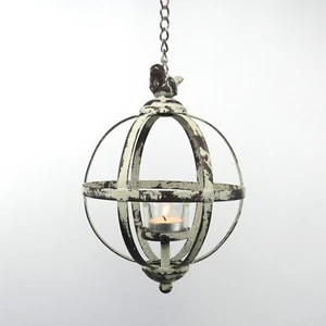 Hanging Sphere T-Light Holder in Distressed Light Grey Orb Shape - Picture 1 of 12