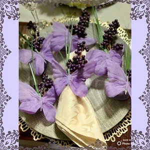 Napkin Rings Set of 6 Silk Butterflies with berries, Purple NR000066 - Picture 1 of 12