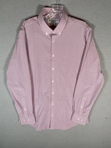 Mizzen Main Shirt Mens M Pink White Check Trim Fit Knit Button Down Long Sleeve - Picture 1 of 9