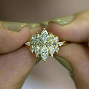 1.00 Ct Marquise-Cut Diamond Wedding Engagement Ring 14K Yellow Gold Finish - Picture 1 of 8
