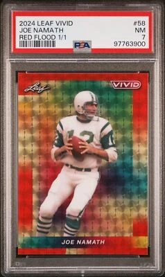 2024 Leaf Vivid Red Flood 1/1 Joe Namath PSA 7 - Imagem 1 de 2