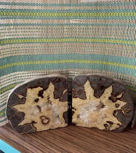 Vintage Geode Polished Crystal Quartz Large Agate Mexico Bookends - Picture 1 of 10
