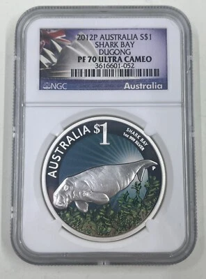 2012p Australia S$1 NGC PF70 Ultra Cameo Dugong Shark Bay - Image 1 of 4