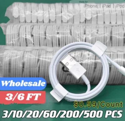 USB Charger 3Ft 6FT Cable Cord For Apple iPhone 7 8 XR 11 12 13Pro Max Wholesale - Image 1 of 4