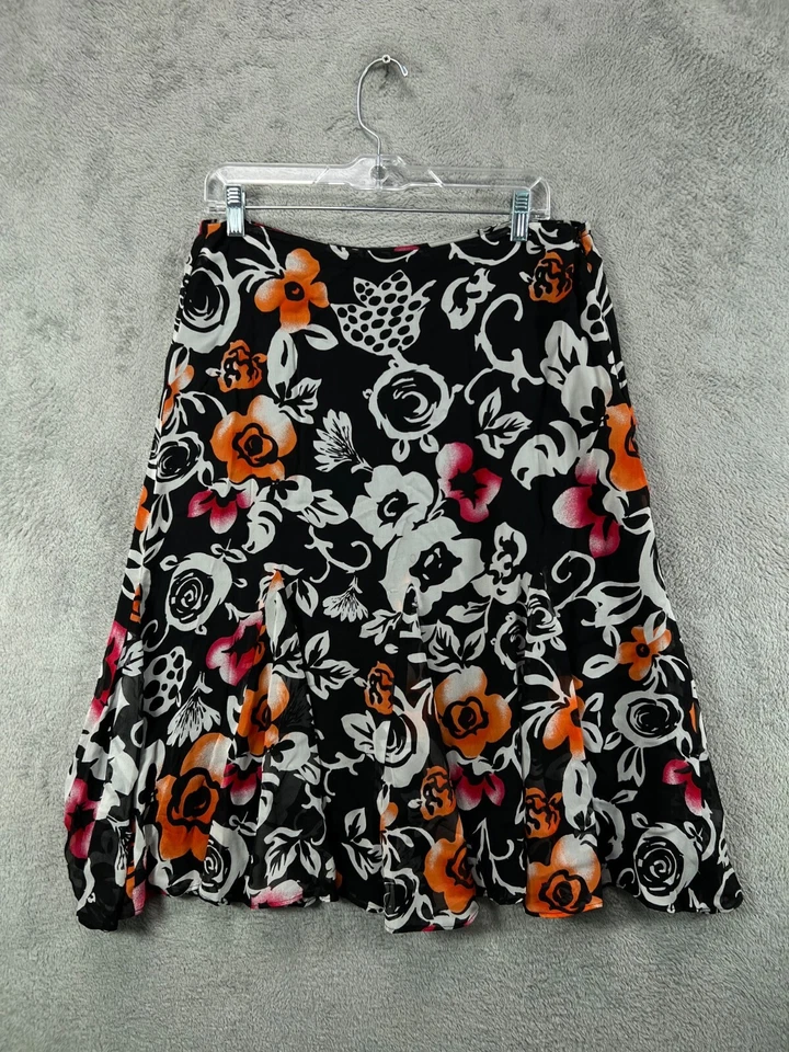 CHICOS Size 1 Silk Skirt Womens Medium 100% Silk Floral Maxi Skirts Black Boho - Image 1 of 4