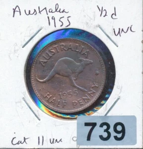 AUSTRALIA - 1/2 PENNY - 1955 - RED - TONED - UNCIRCULATED #739 - Picture 1 of 2