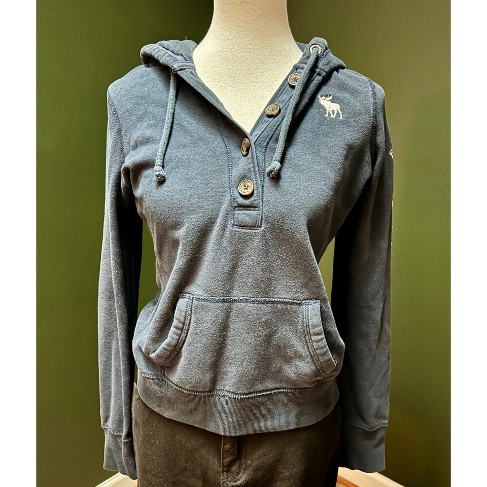 Sudadera con capucha para mujer Y2K Abercrombie Fitch azul marino M Foto 1 de 4