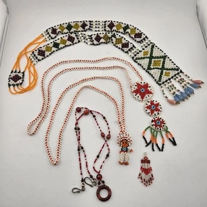 Vintage Beaded Jewelry Lot Native American Style Sash Belt Kachina Doll Necklace - Picture 1 of 18