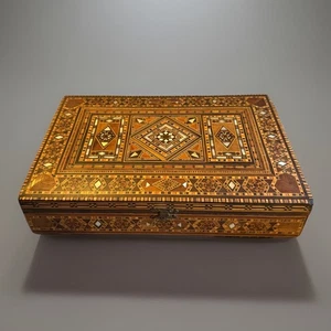 Antique Damascene Marquetry Table/ Jewelry Box, Early 20th C - Picture 1 of 11