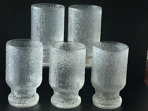 5 bicchieri vintage MCM Indiana vetro cristallo albero di ghiaccio corteccia piedi anni 60 - Foto 1 di 3