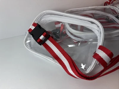 Juego de 4 Bandolera Transparente con Rayas Rojas Correa Ajustable Bolso Día del Juego Foto 1 de 2