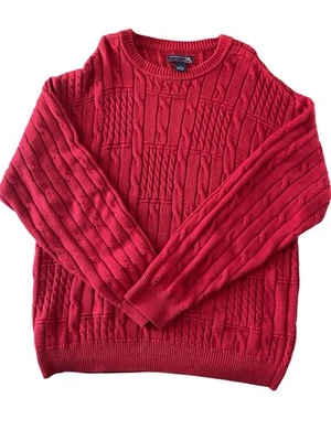 Men's Sweater CABLE STITCH RED Long Sleeve Sz LG ~ROUNDTREE & YORKE 100% Cotton - Image 1 of 4