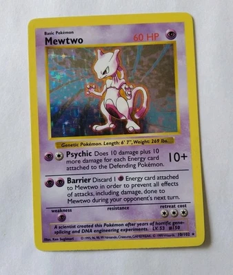 Pokémon Mewtwo 10/102 Base Set Shadowless Holo, Rare, Excellent Condition  - Image 1 of 4