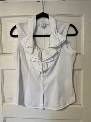 Armani Collezioni Camisa Mujer Blanca Sin Mangas Con Detalle Volantes, Talla 6 Foto 1 de 4