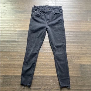 MOTHER The Looker Ankle Fray Not Guilty Womens Sz 28 Black Skinny Raw Hem - Picture 1 of 9