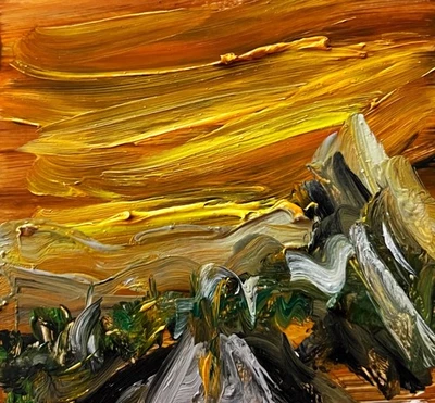 Hot Orange Sunset Alaska Painting Alaska Tiny Abstract Landscape Artwork Gift 4” - Image 1 of 4