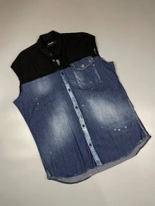 Dsquared 2 Denim Blue Wool Sleeveless Vest Distressed Made in Italy Men Size 54 - Picture 1 of 15