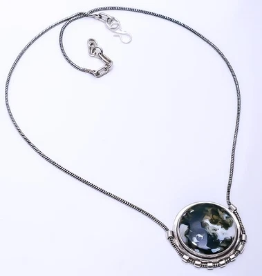 Moss Ágata -India 925 Plata de Ley Hecho a Mano Cadena Colgante 19-23" N14 Foto 1 de 4