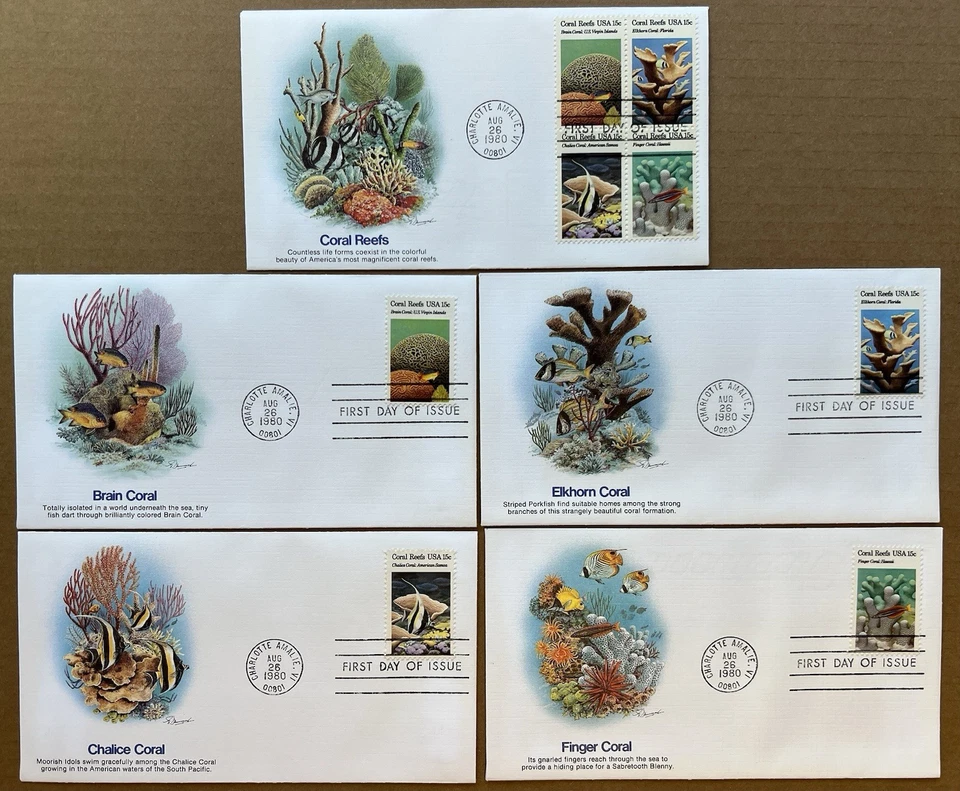 1980 Coral Reefs FDC Set of 5 · Fleetwood Cachets · Charlotte Amalie VI - Image 1 of 4