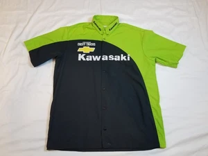 Vintage Team Green Kawasaki Pit Crew Shirt Button Down Rare L Grand Prix USA Chevy - Bild 1 von 12