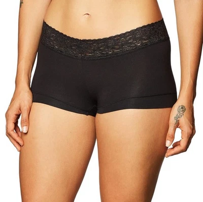 Maidenform Womens Cotton Dream Boyshort With Lace Black 3-Pack Size M - Image 1 of 4
