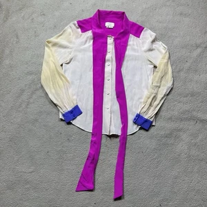 Blusa Kate Spade Top Mujer 2 Botones Cuello Corbata 100% Seda Viva Colorida Camiseta - Imagen 1 de 12