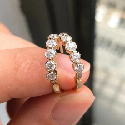 14k Yellow Gold Plated Round Cut Moissanite Huggie Hoop Women's Wedding Earrings - Image 1 of 4