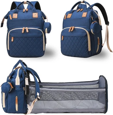 Mochila de pañales impermeable 3 en 1 con cambiador y almohadilla, gran capacidad, azul Foto 1 de 4