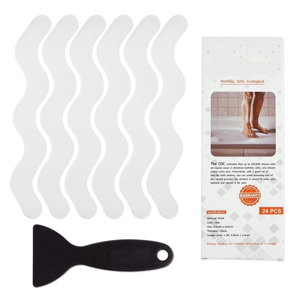 Calcomanías adhesivas antideslizantes para ducha 24 piezas tiras de seguridad para bañera Foto 1 de 4