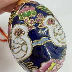 Cloisonne Turtle Doves Love Birds Egg Ornament Gold Enamel 12 Days of Christmas - Picture 1 of 12