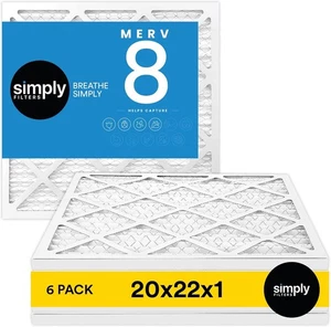 SIMPLY 20X25X1 AIR FILTER MERV 8 MPR 600 6 PACK  (468) - Picture 1 of 9