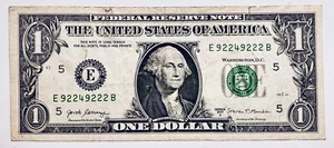 $1.00 Fancy Serial Number E92249222B - Picture 1 of 3