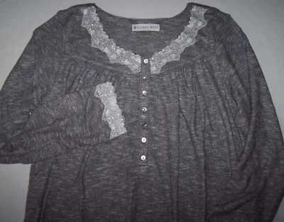 NUEVO CON ETIQUETAS Camisón Eileen West Gris Brezo SUEÑO SUÉTER TEJIDO 50" Largo S BLANCO ENCAJE Foto 1 de 4