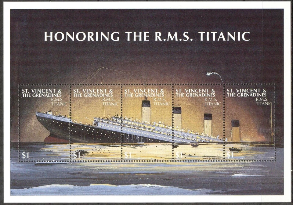 St Vincent #SG3867-SG3871 MNH M/S 1997 RMS Titanic Cruise Ship Iceberg [2500] Foto 1 de 1