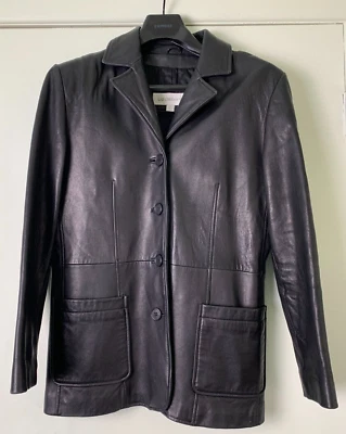 Chaqueta Abrigo Liz Clairbone Negra Cuero Suave Mujer’s Mediana Foto 1 de 4