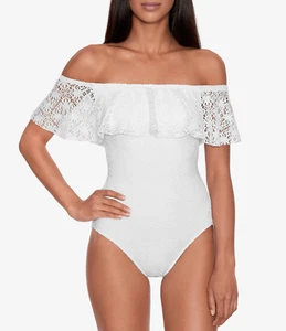 Lauren Ralph Lauren Crochet Ruffle Off-The-Shoulder One-Piece Swimsuit NWOT FS - Picture 1 of 6