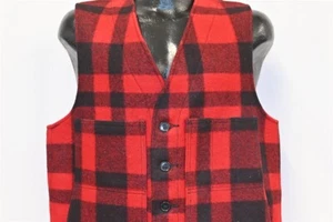 FILSON MACKINAW RED BLACK BUFFALO CHECK PLAID WOOL BUTTON UP VEST STYLE 20 M 42 - Picture 1 of 4